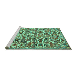 Sideview of Machine Washable Persian Turquoise Traditional Area Rugs, wshtr3887turq