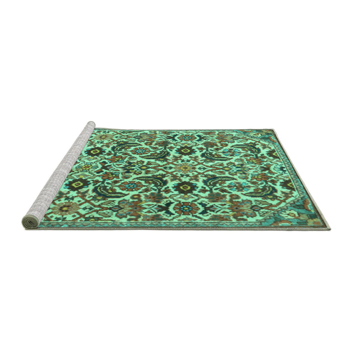 Sideview of Machine Washable Persian Turquoise Traditional Area Rugs, wshtr3887turq