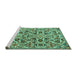 Sideview of Machine Washable Persian Turquoise Traditional Area Rugs, wshtr3887turq