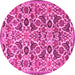 Round Machine Washable Persian Pink Traditional Rug, wshtr3887pnk