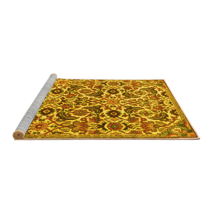 Sideview of Machine Washable Persian Yellow Traditional Rug, wshtr3887yw