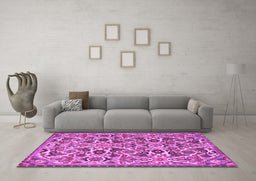 Machine Washable Persian Purple Traditional Area Rugs in a Living Room, wshtr3887pur