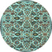 Round Machine Washable Persian Light Blue Traditional Rug, wshtr3887lblu