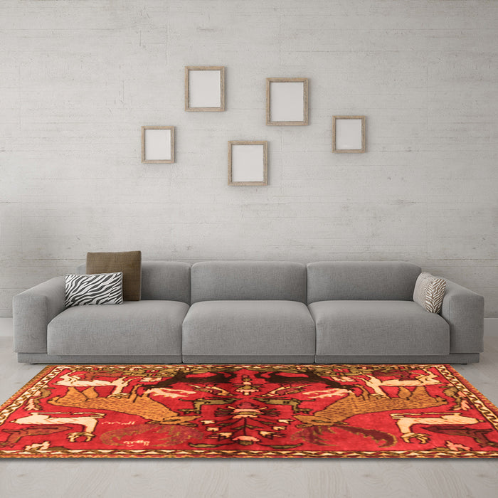 Machine Washable Animal Orange Traditional Area Rugs in a Living Room, wshtr3888org