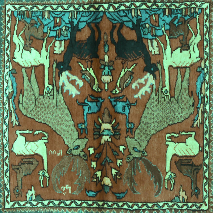 Square Machine Washable Animal Turquoise Traditional Area Rugs, wshtr3888turq