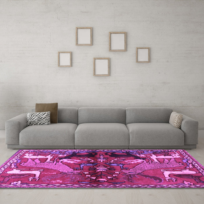 Machine Washable Animal Purple Traditional Area Rugs in a Living Room, wshtr3888pur