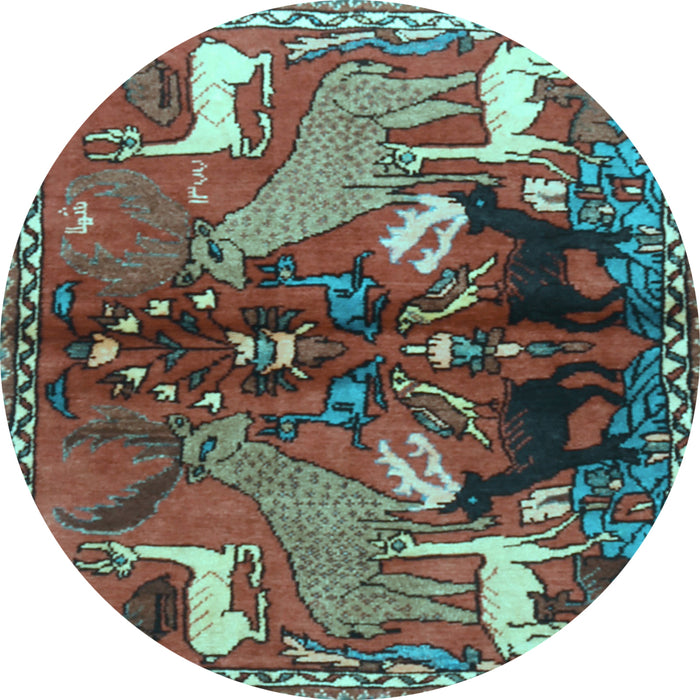 Round Machine Washable Animal Light Blue Traditional Rug, wshtr3888lblu