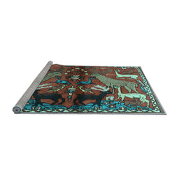 Sideview of Machine Washable Animal Light Blue Traditional Rug, wshtr3888lblu