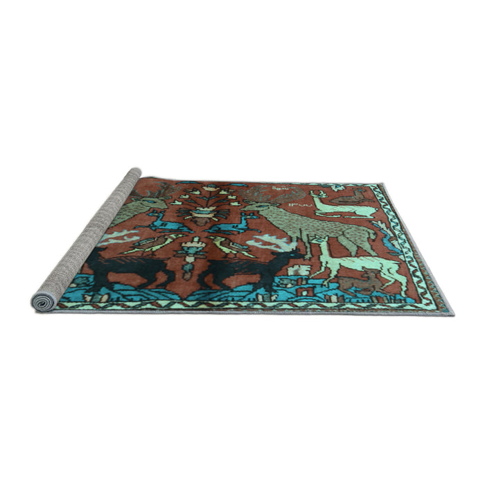 Sideview of Machine Washable Animal Light Blue Traditional Rug, wshtr3888lblu