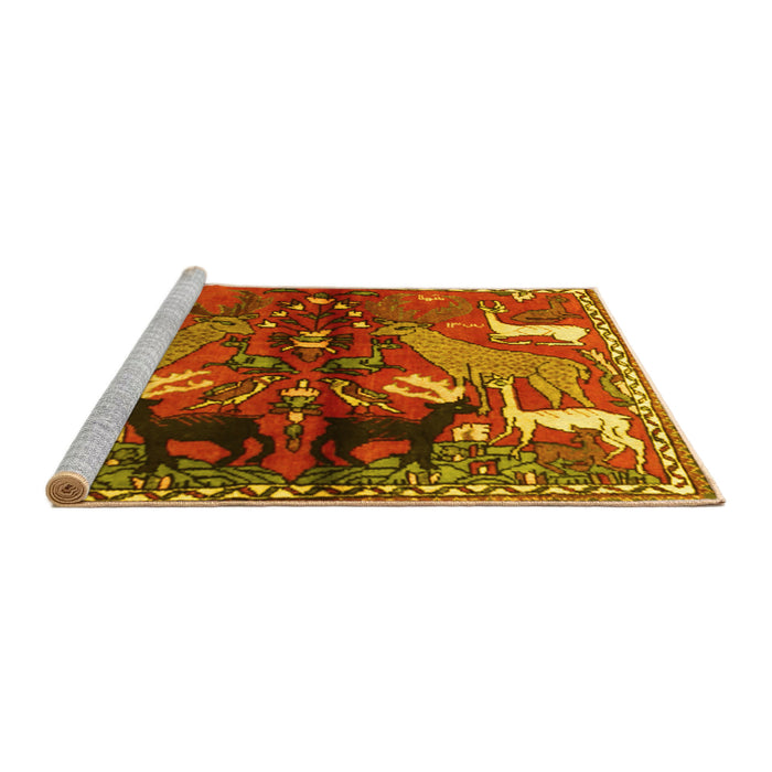 Sideview of Machine Washable Animal Yellow Traditional Rug, wshtr3888yw