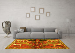 Machine Washable Animal Yellow Traditional Rug in a Living Room, wshtr3888yw