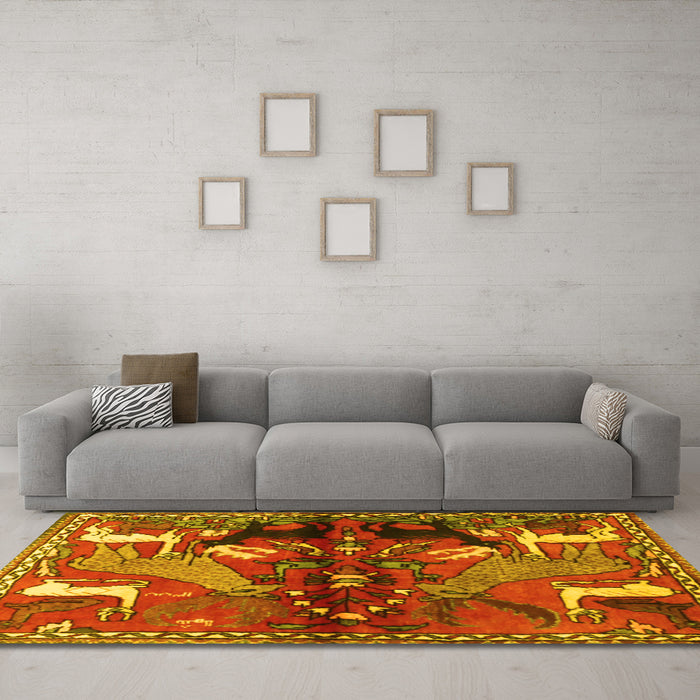 Machine Washable Animal Yellow Traditional Rug in a Living Room, wshtr3888yw
