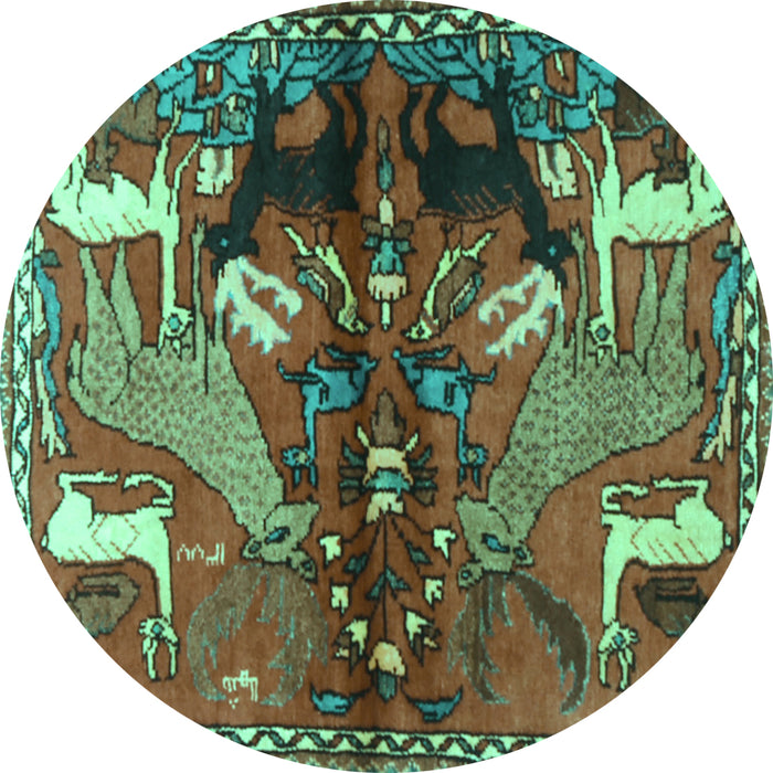 Round Animal Turquoise Traditional Rug, tr3888turq