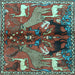 Square Animal Light Blue Traditional Rug, tr3888lblu