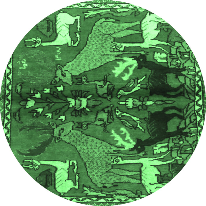 Round Machine Washable Animal Emerald Green Traditional Area Rugs, wshtr3888emgrn
