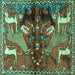 Square Animal Turquoise Traditional Rug, tr3888turq