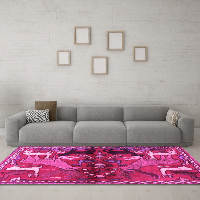 Machine Washable Animal Pink Traditional Rug in a Living Room, wshtr3888pnk