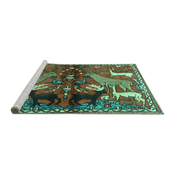 Sideview of Machine Washable Animal Turquoise Traditional Area Rugs, wshtr3888turq
