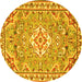 Round Machine Washable Medallion Yellow Traditional Rug, wshtr3889yw
