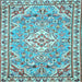 Square Medallion Light Blue Traditional Rug, tr3889lblu