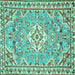 Square Medallion Turquoise Traditional Rug, tr3889turq