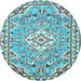 Round Medallion Light Blue Traditional Rug, tr3889lblu