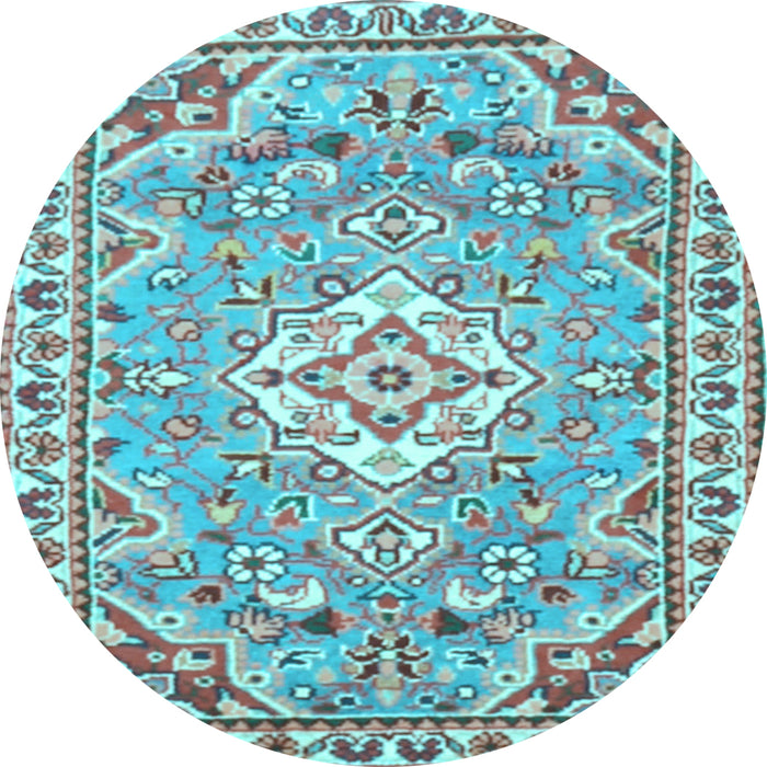 Round Machine Washable Medallion Light Blue Traditional Rug, wshtr3889lblu