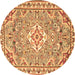 Round Medallion Brown Traditional Rug, tr3889brn