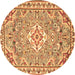 Round Machine Washable Medallion Brown Traditional Rug, wshtr3889brn