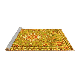 Sideview of Machine Washable Medallion Yellow Traditional Rug, wshtr3889yw