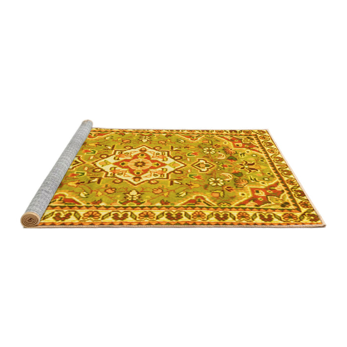 Sideview of Machine Washable Medallion Yellow Traditional Rug, wshtr3889yw