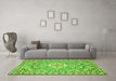 Machine Washable Medallion Green Traditional Area Rugs in a Living Room,, wshtr3889grn