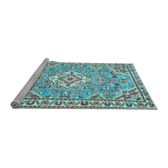 Sideview of Machine Washable Medallion Light Blue Traditional Rug, wshtr3889lblu