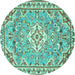 Round Medallion Turquoise Traditional Rug, tr3889turq