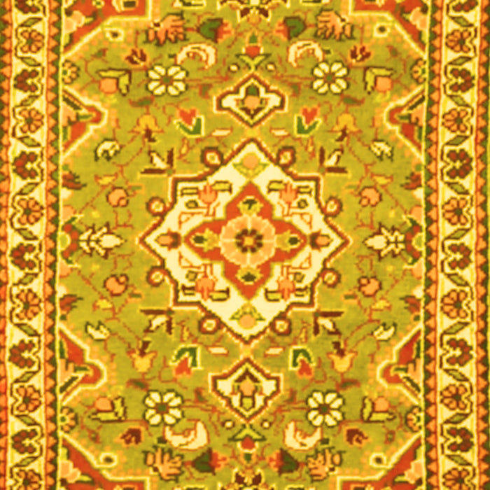 Machine Washable Medallion Yellow Traditional Rug, wshtr3889yw