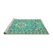 Sideview of Machine Washable Medallion Turquoise Traditional Area Rugs, wshtr3889turq