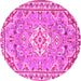 Round Machine Washable Medallion Pink Traditional Rug, wshtr3889pnk