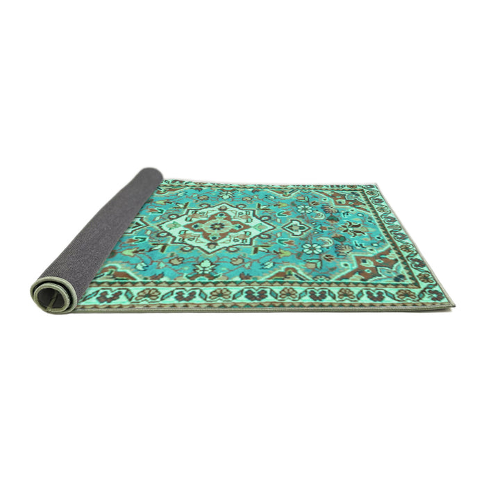 Sideview of Medallion Turquoise Traditional Rug, tr3889turq