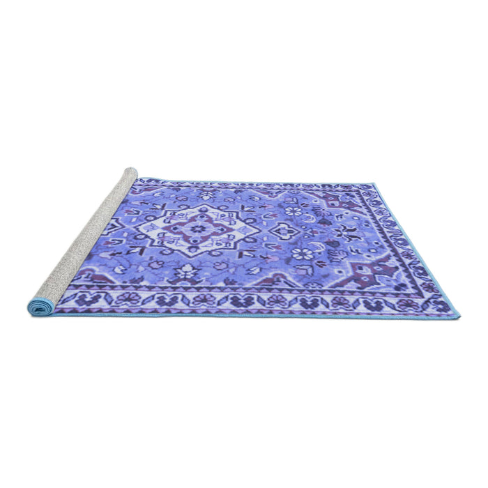 Sideview of Machine Washable Medallion Blue Traditional Rug, wshtr3889blu