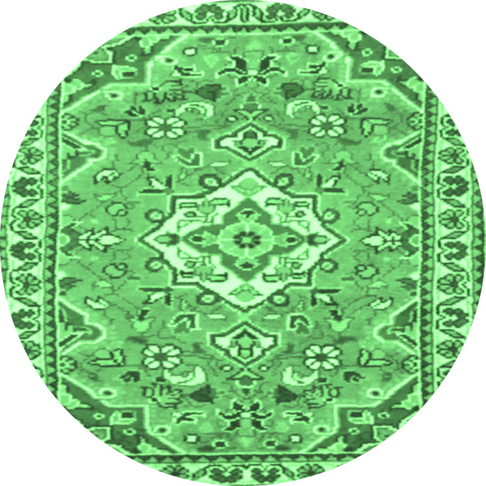 Round Medallion Emerald Green Traditional Rug, tr3889emgrn