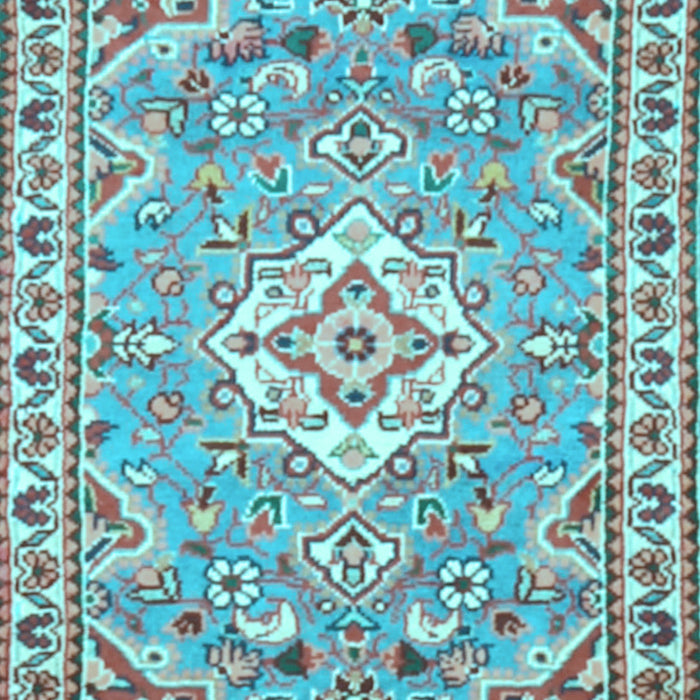 Machine Washable Medallion Light Blue Traditional Rug, wshtr3889lblu