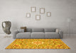 Machine Washable Medallion Yellow Traditional Rug in a Living Room, wshtr3889yw