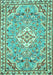 Machine Washable Medallion Turquoise Traditional Area Rugs, wshtr3889turq