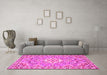 Machine Washable Medallion Pink Traditional Rug in a Living Room, wshtr3889pnk