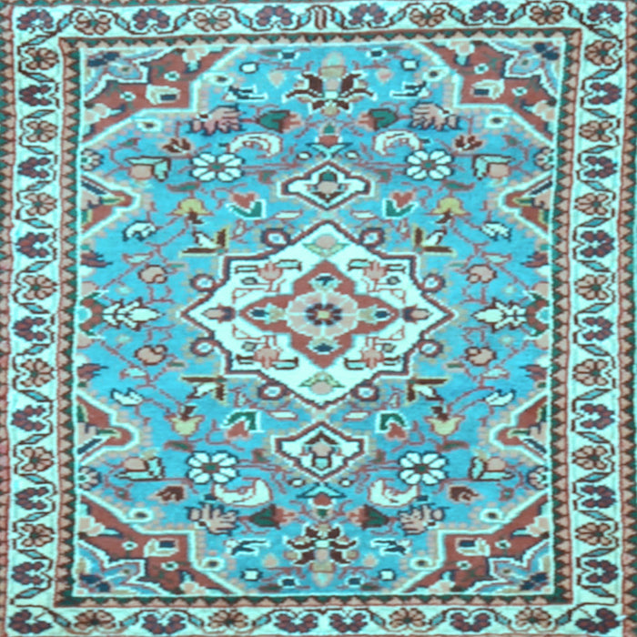 Square Machine Washable Medallion Light Blue Traditional Rug, wshtr3889lblu