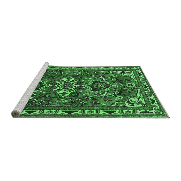Sideview of Machine Washable Persian Emerald Green Traditional Area Rugs, wshtr388emgrn