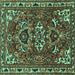 Square Machine Washable Persian Turquoise Traditional Area Rugs, wshtr388turq