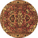 Round Machine Washable Persian Brown Traditional Rug, wshtr388brn