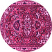 Round Machine Washable Persian Pink Traditional Rug, wshtr388pnk