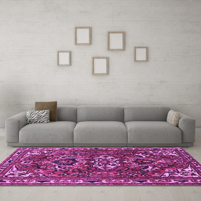 Machine Washable Persian Purple Traditional Area Rugs in a Living Room, wshtr388pur
